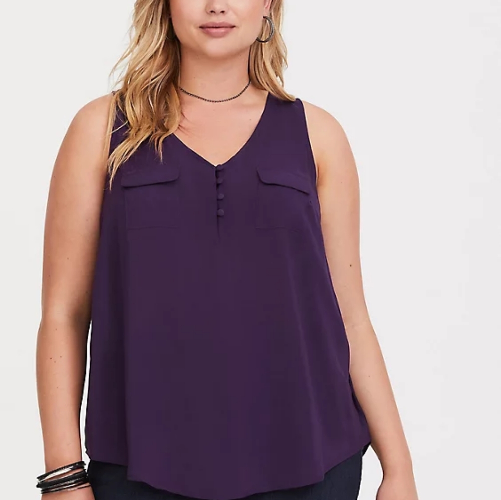 PURPLE TORRID CHALLIS BUTTON-LOOP TANK SIZE 3